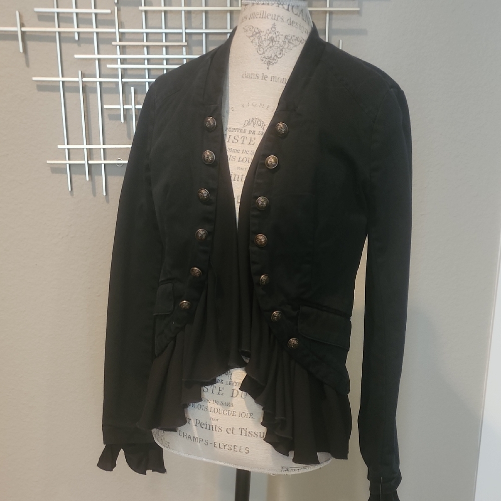NWT Free People Napoleon Jacket Cotton Chiffon Details Black Small